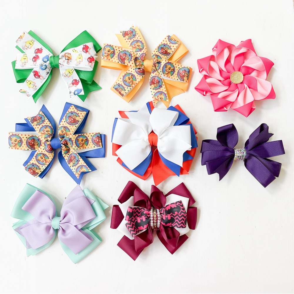 8 Handmade Girl Hair Bow Clips
